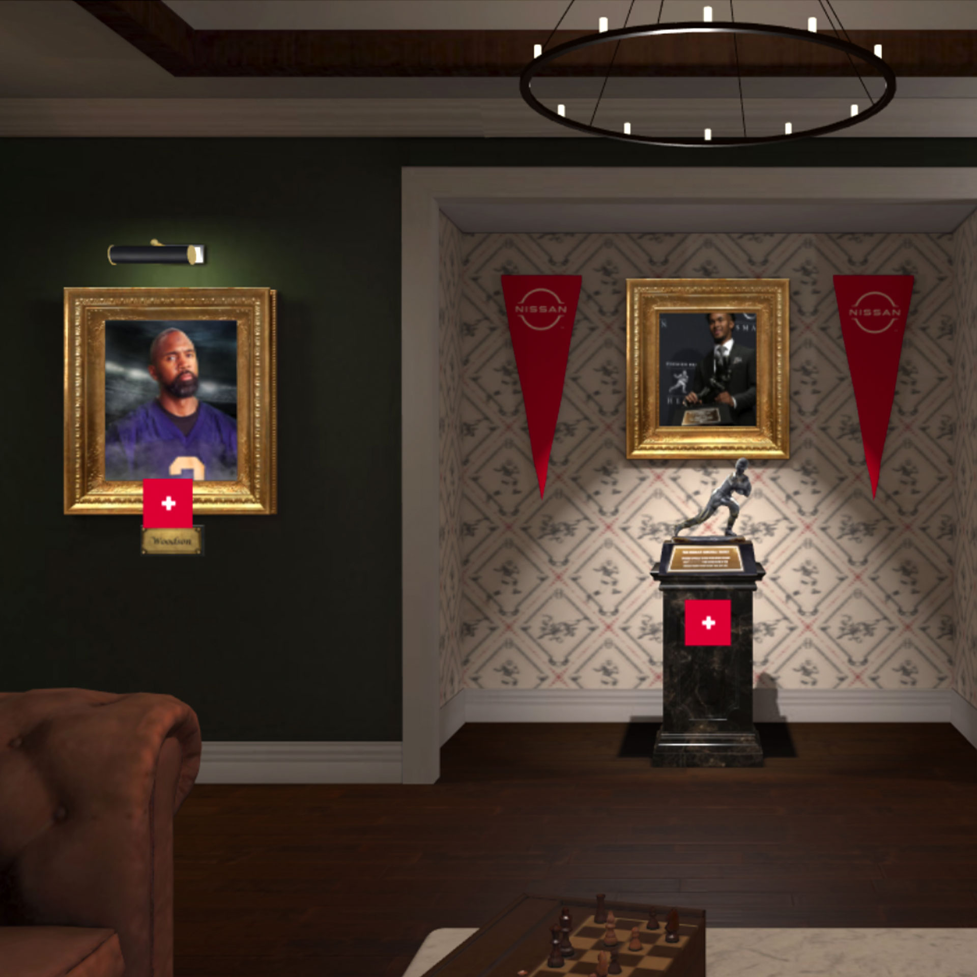 Walls in the Heisman House are filled with photographs of athletes on walls