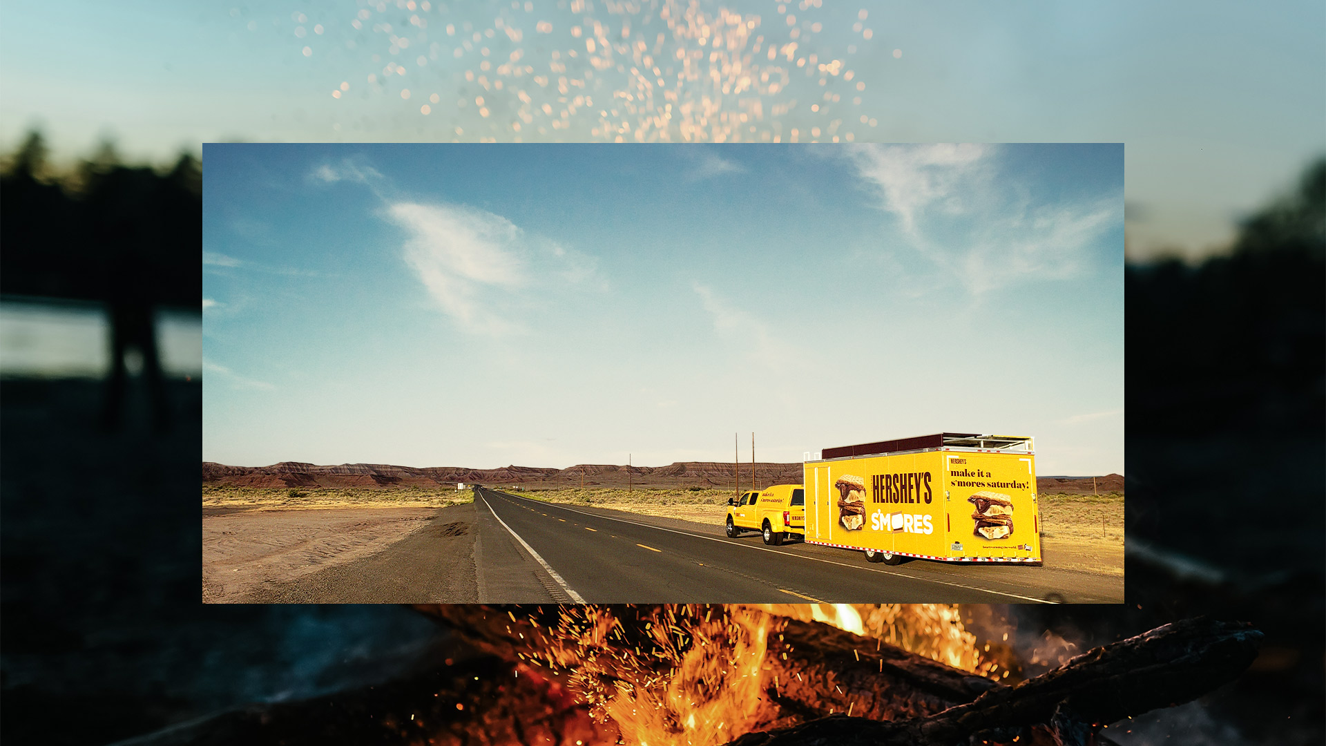 Hershey's S'mores yellow branded trailer driving down the open road