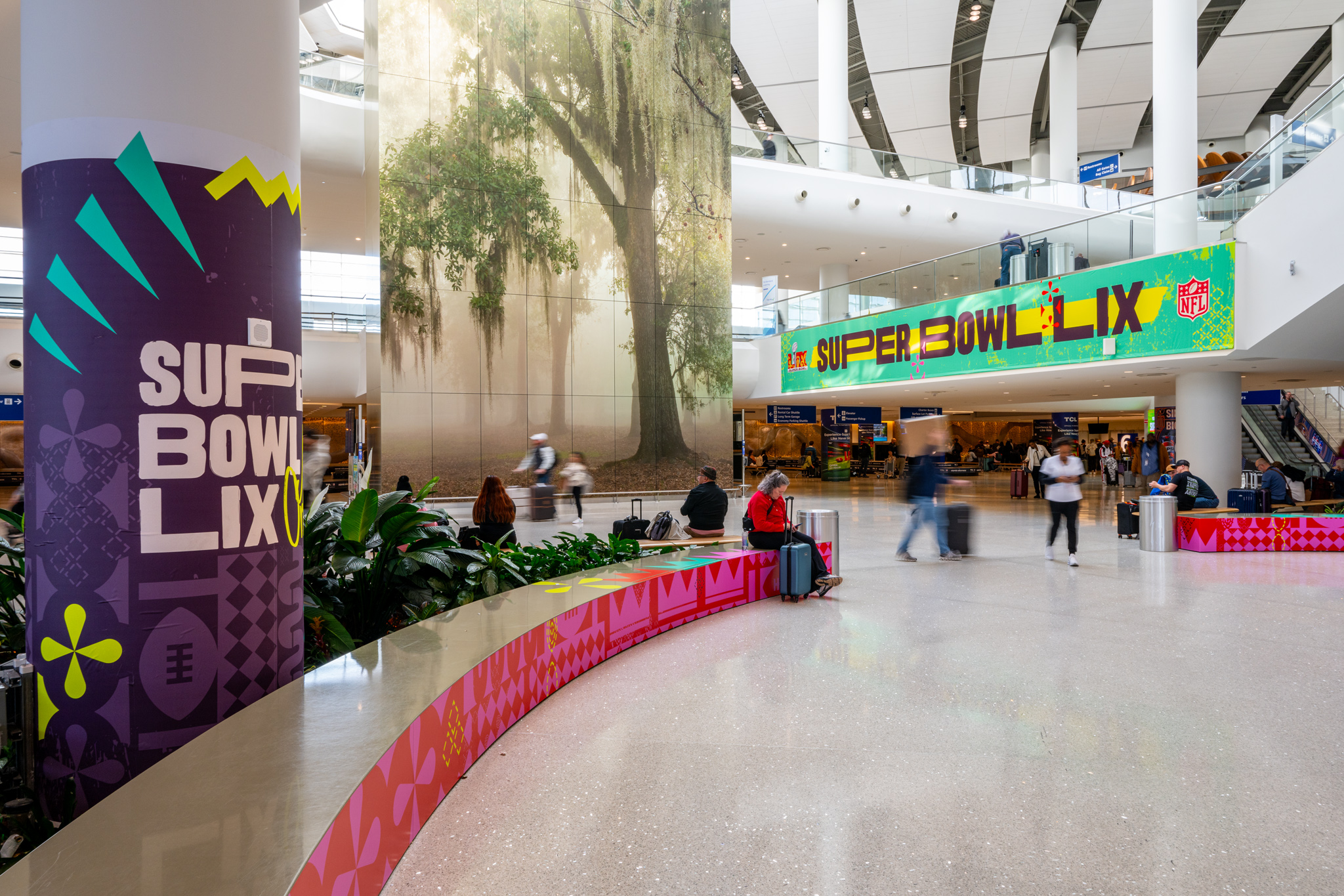 Super Bowl LIX brand integration within the host city airport.