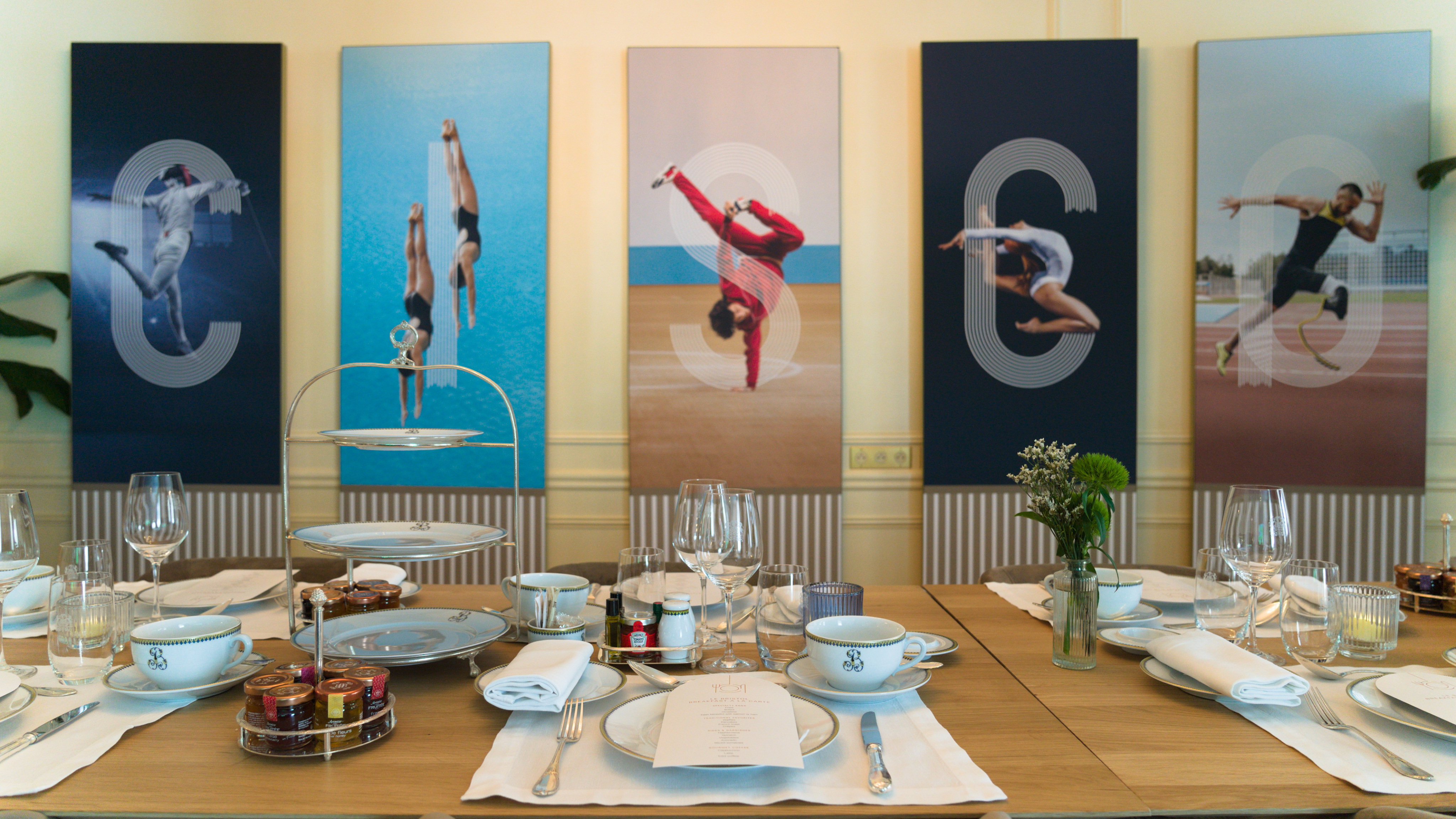 Set dinner table with Cisco behind it.